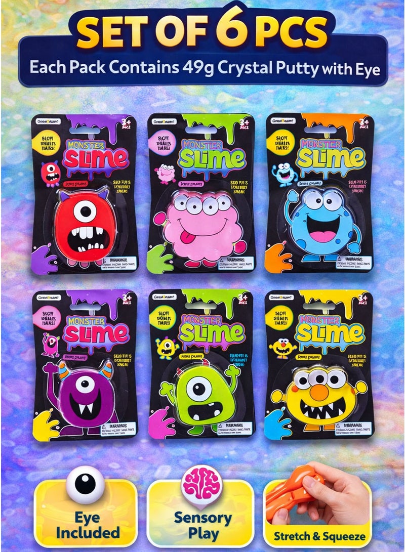 Greateam Monster Slime Crystal Putty With Eye – Set of 6 Pcs / 6 Pack (49g Each) Assorted Colors Monster Slime Putty Toy With Googly Eyes Crystal Slime Putty Stretchy Slime Squishy Putty Gooey Slime Sensory Play Fidget Toy for Kids Squeeze Stretch Pull Twist Mold Shape Fun Collectible Monster Packs Stress Relief Anti Stress Putty Kids Children Learning Toys Ideal Gift for Boys & Girls Party Bag Fillers School Prizes Birthday Giveaways Age 3+ Best Gift for Ramadan - Image 3